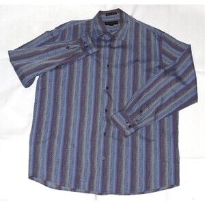Jhane Barnes Men's Long Sleeve Button Front Textured  Striped Shirt Size Large